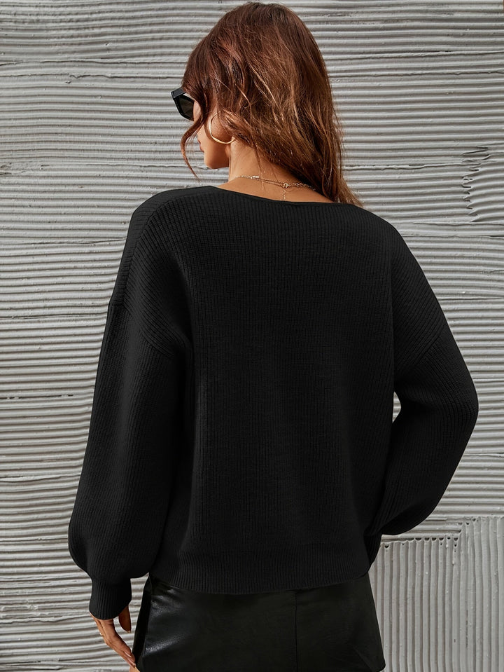 June | Pull cachemire col V côtelé