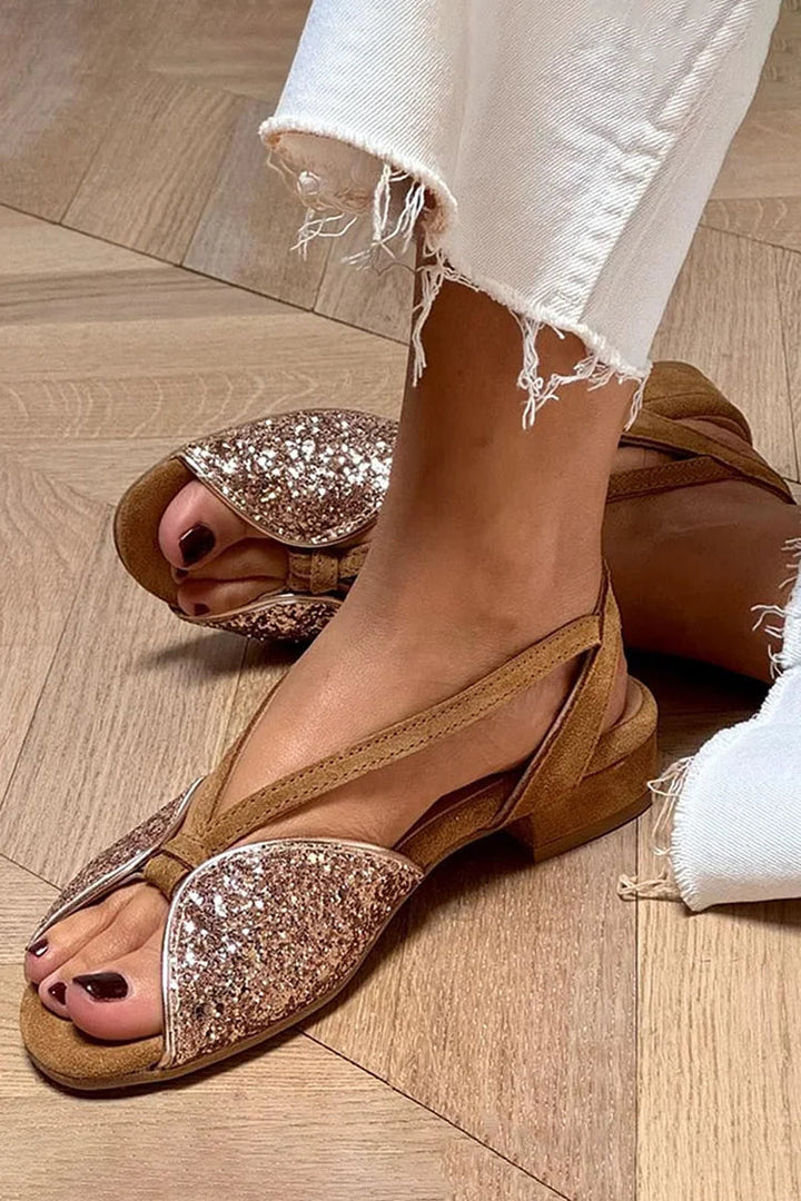 Camille Cannes | Sandales scintillantes avec paillettes et semelle basse pour un style élégant et confortable