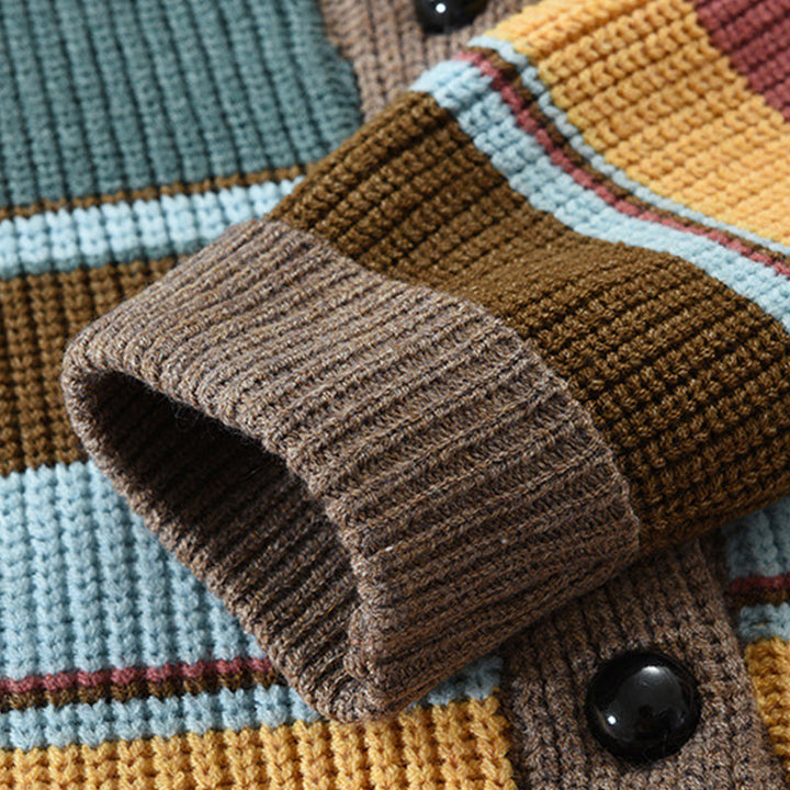 Men's Colorblock Lapel Sweater Jacket