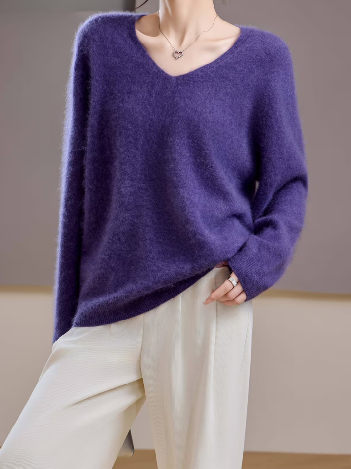 Élise | Pull cachemire brossé col V