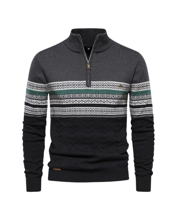 Frederico Cotton Zip Sweater with Pattern