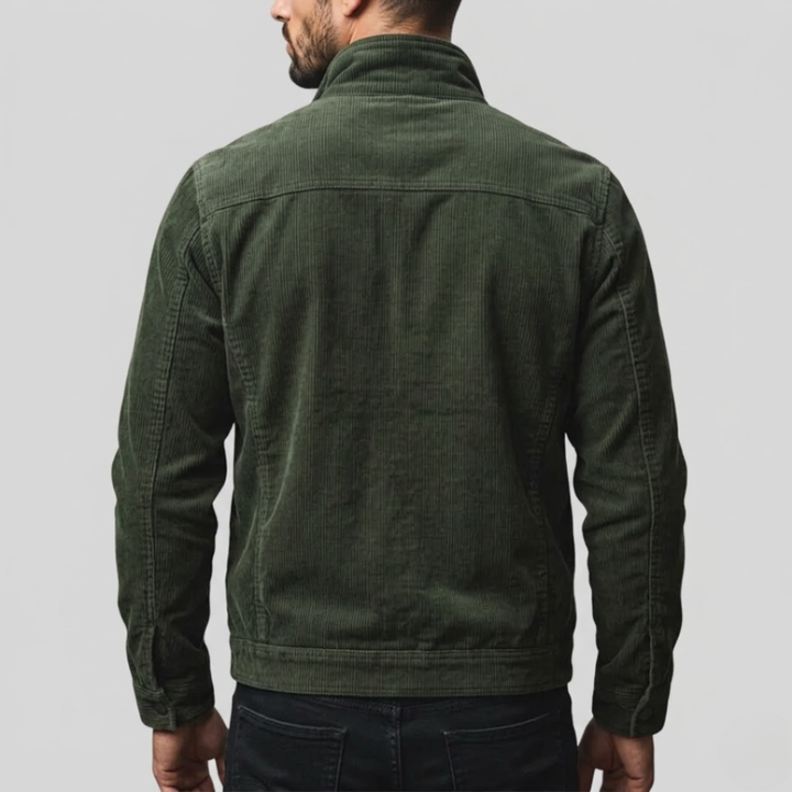 GASTON | Veste zippée en velours côtelé — col officier et poches poitrine zippées