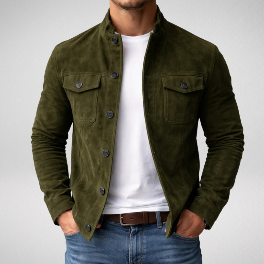 JULES™ | Veste en daim, col officier et poches poitrine