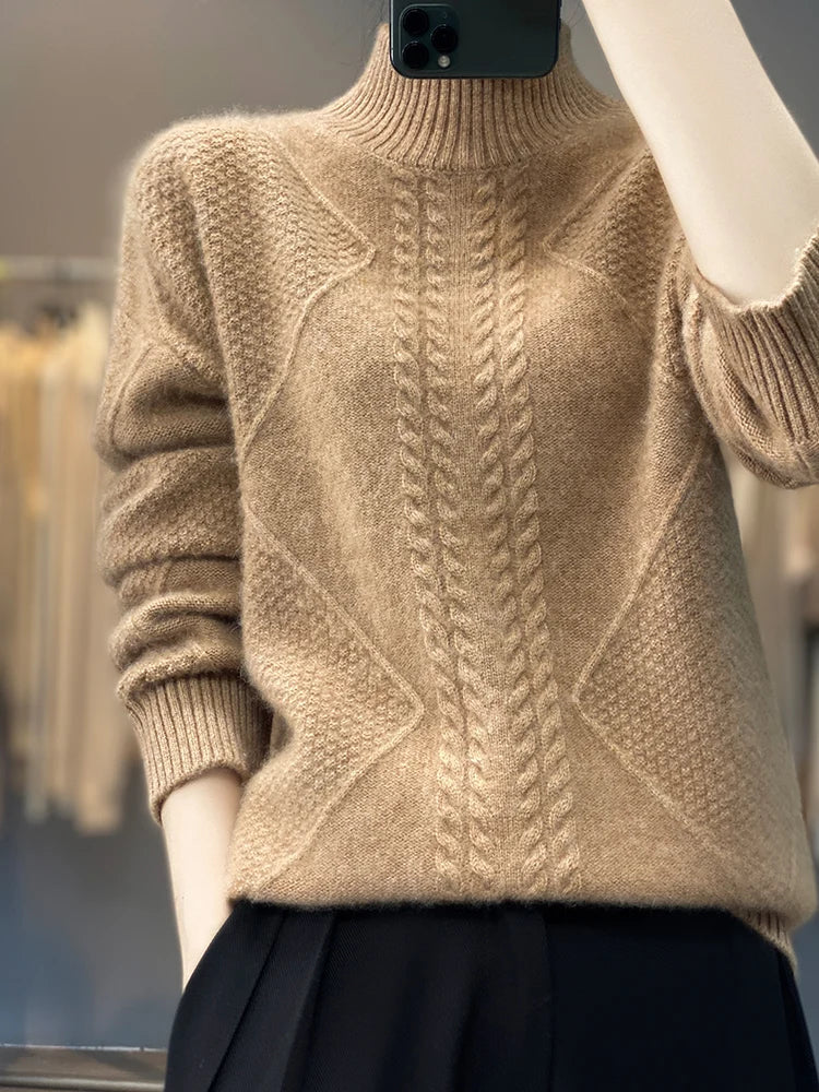 Estelle | Pull en cachemire col montant à torsades