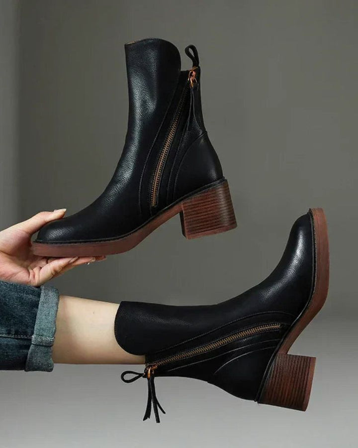 Valorine | Botte en cuir noire avec un talon confortable, élégante et intemporelle