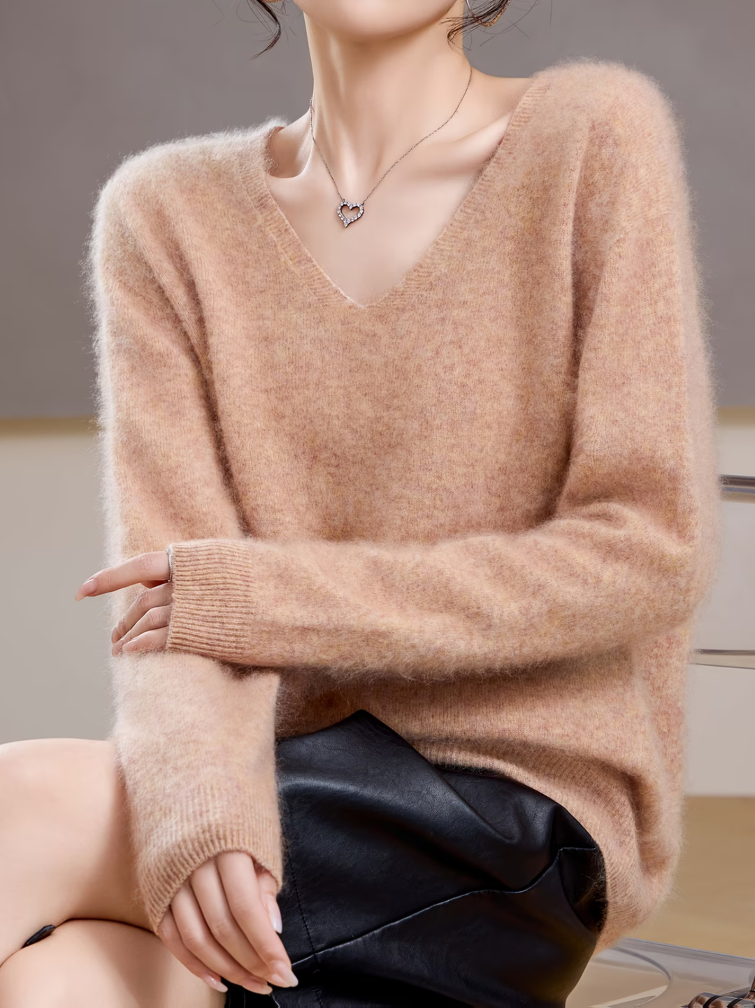 Élise | Pull cachemire brossé col V