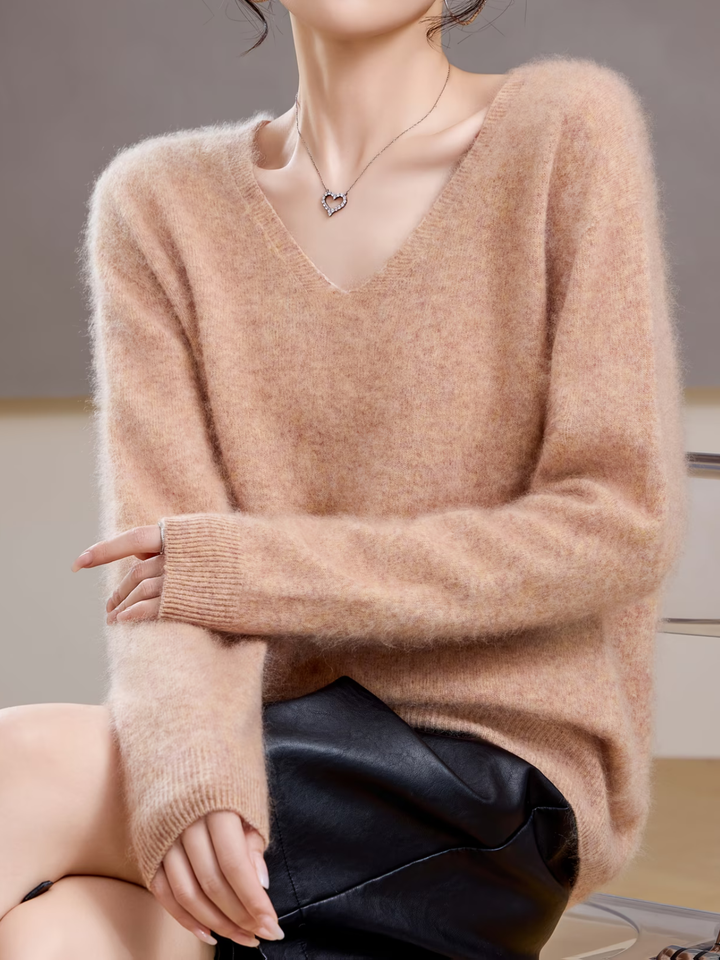 Élise | Pull cachemire brossé col V