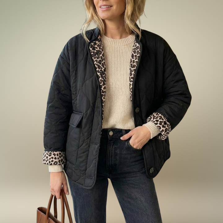 Camille Cannes | Veste matelassée chaude avec détail léopard
