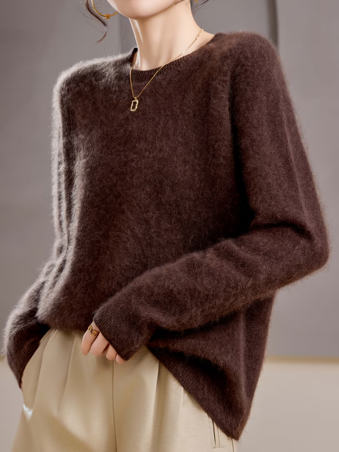 Hélène | Pull cachemire brossé col rond