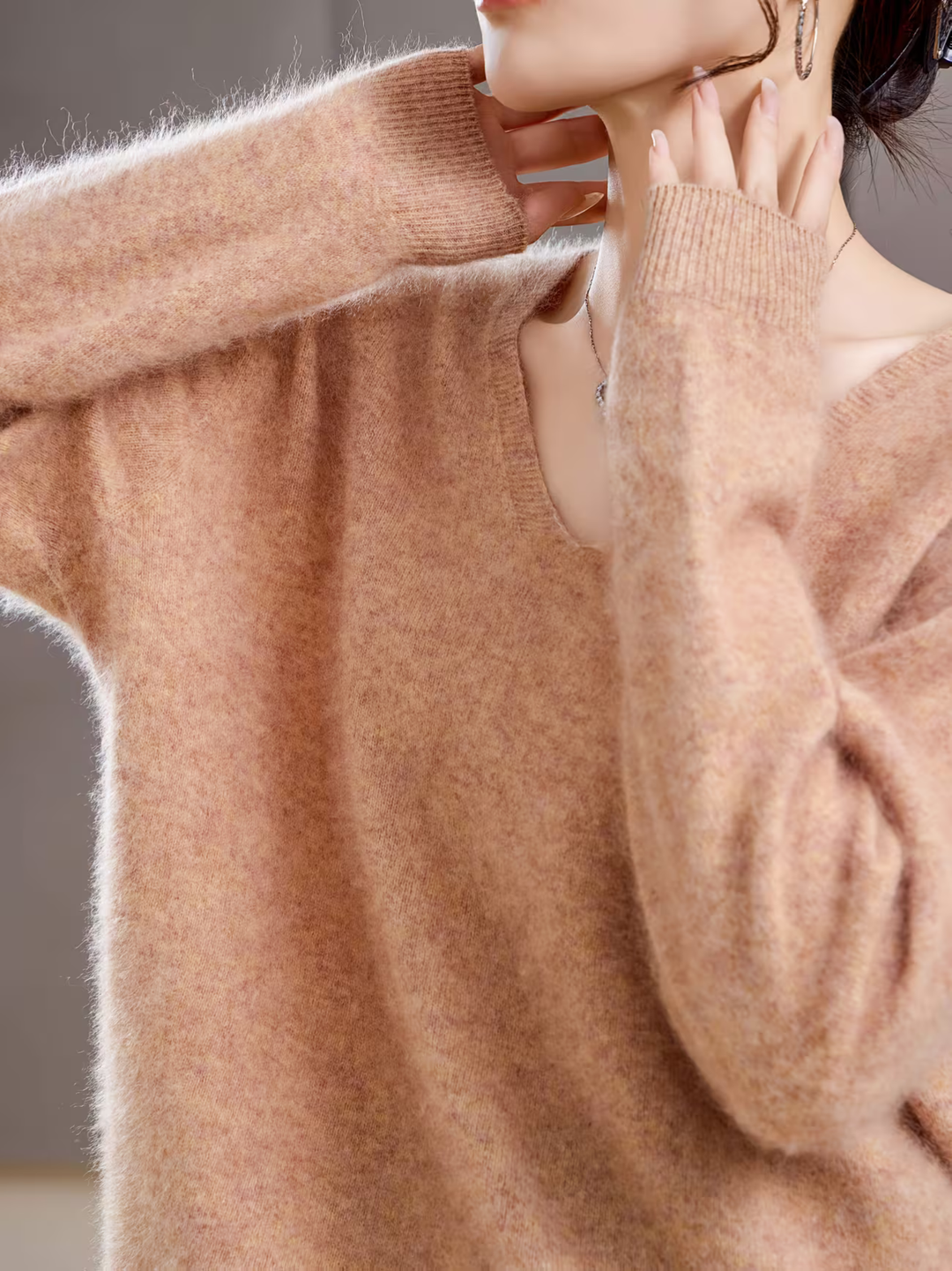 Élise | Pull cachemire brossé col V