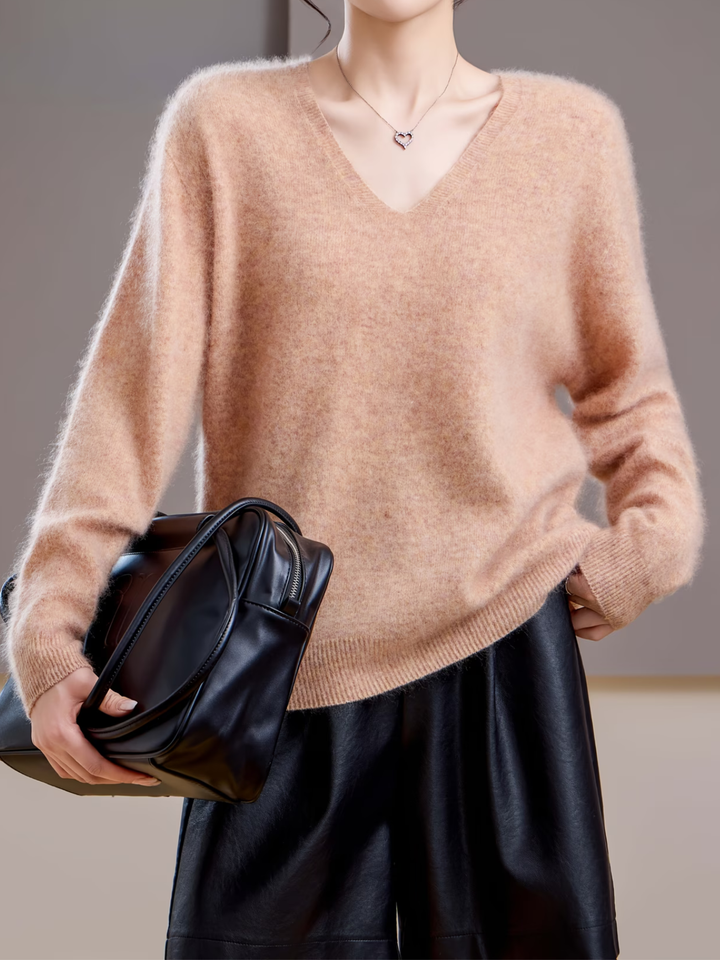 Élise | Pull cachemire brossé col V