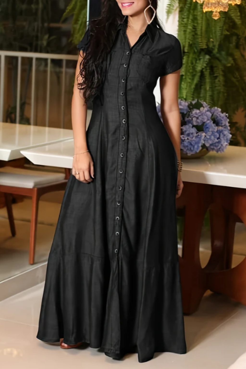CHARLOTTE | Robe Longue en Jean Noir