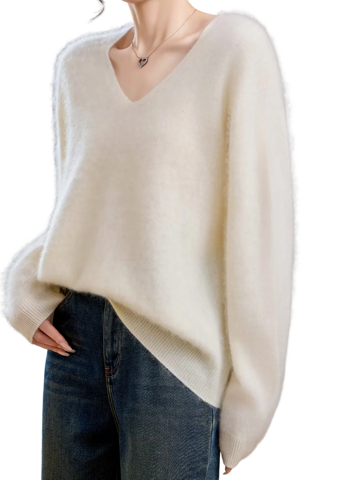 Élise | Pull cachemire brossé col V
