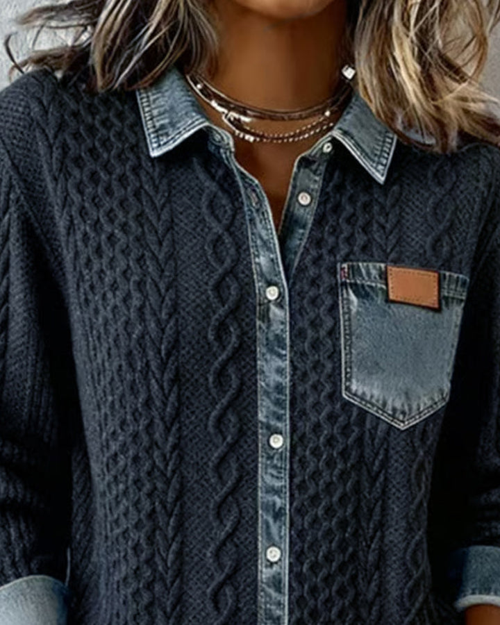 Claire | Blouse en maille avec détails en denim