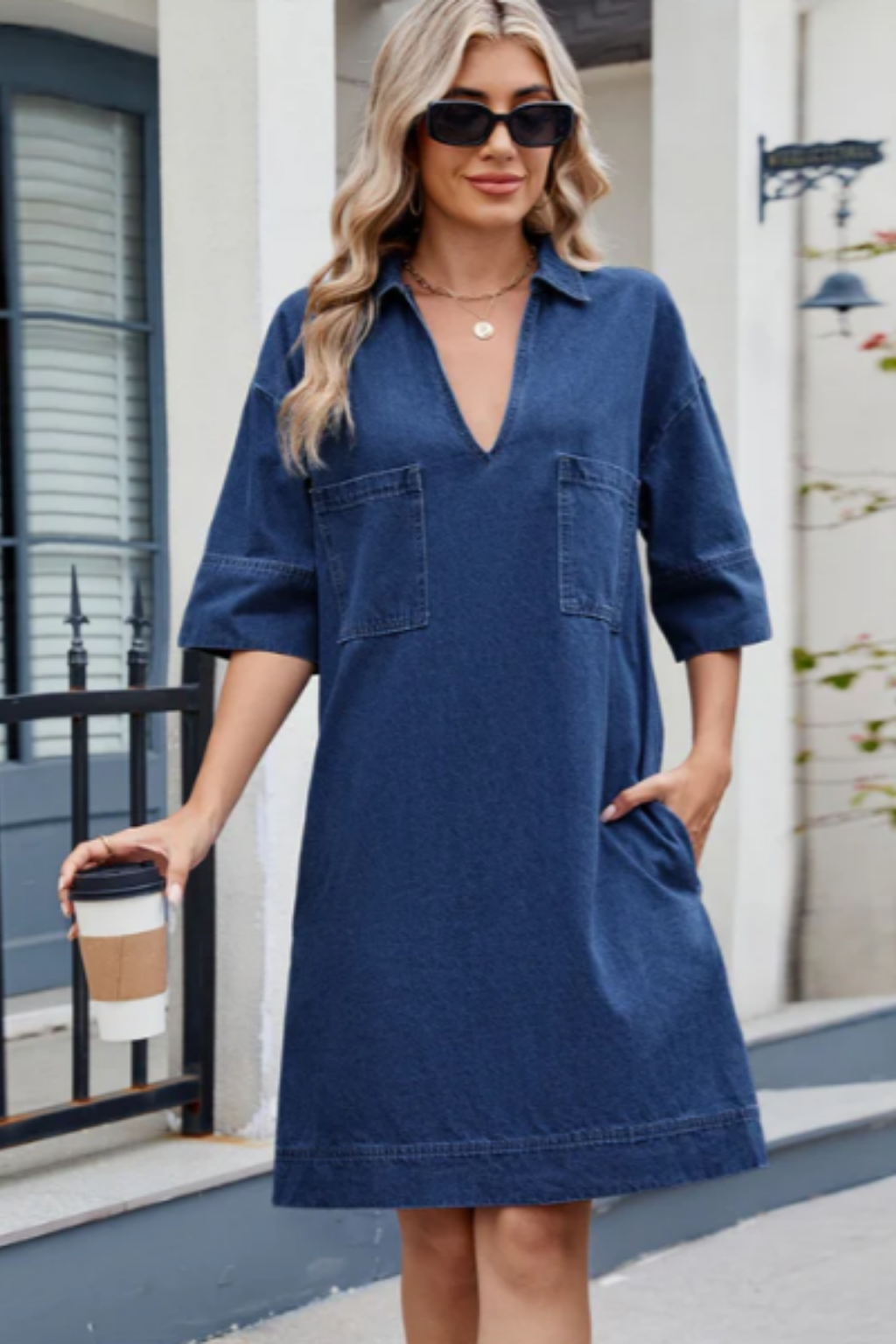 DELPHINE | Robe en Jean Col V Coupe Chemise