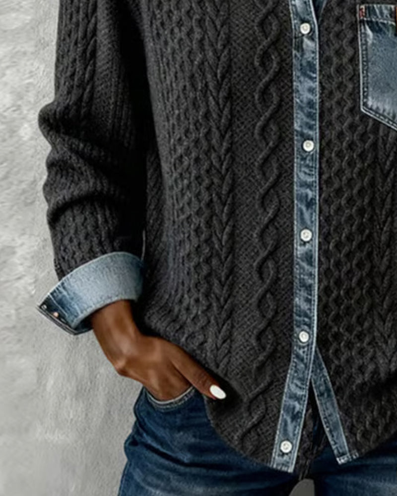 Claire | Blouse en maille avec détails en denim