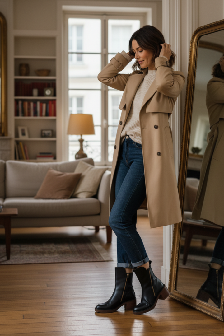 Valorine | Botte en cuir noire avec un talon confortable, élégante et intemporelle