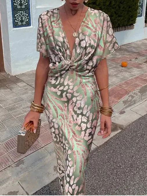 Élina | Robe midi élégante à taille drapée