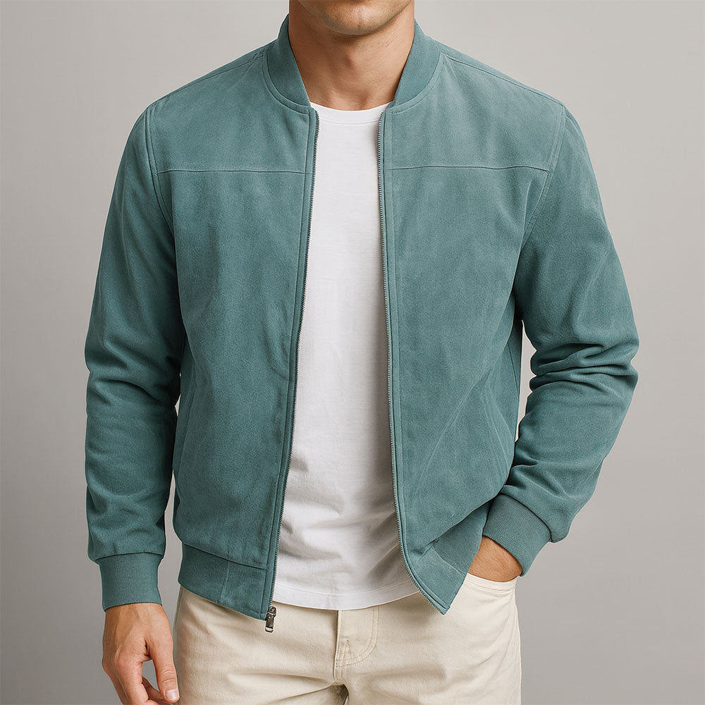 GUSTAVE | Blouson bomber en daim — col rond et finitions côtelées