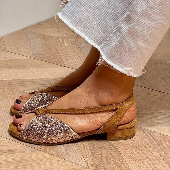 Camille Cannes | Sandales scintillantes avec paillettes et semelle basse pour un style élégant et confortable
