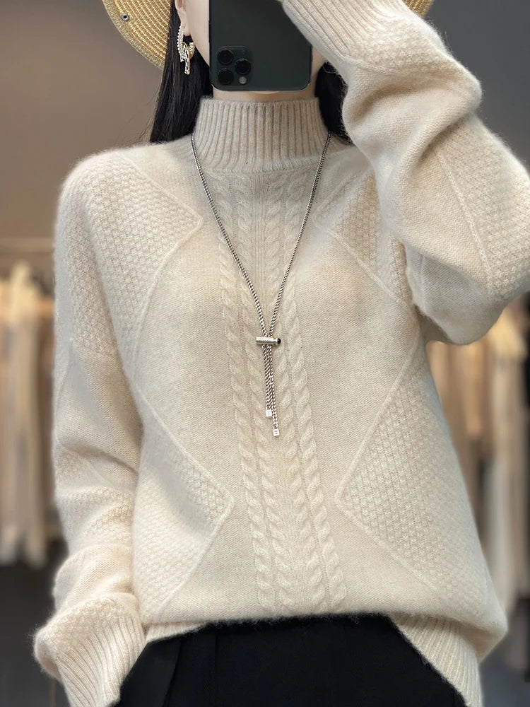 Estelle | Pull en cachemire col montant à torsades