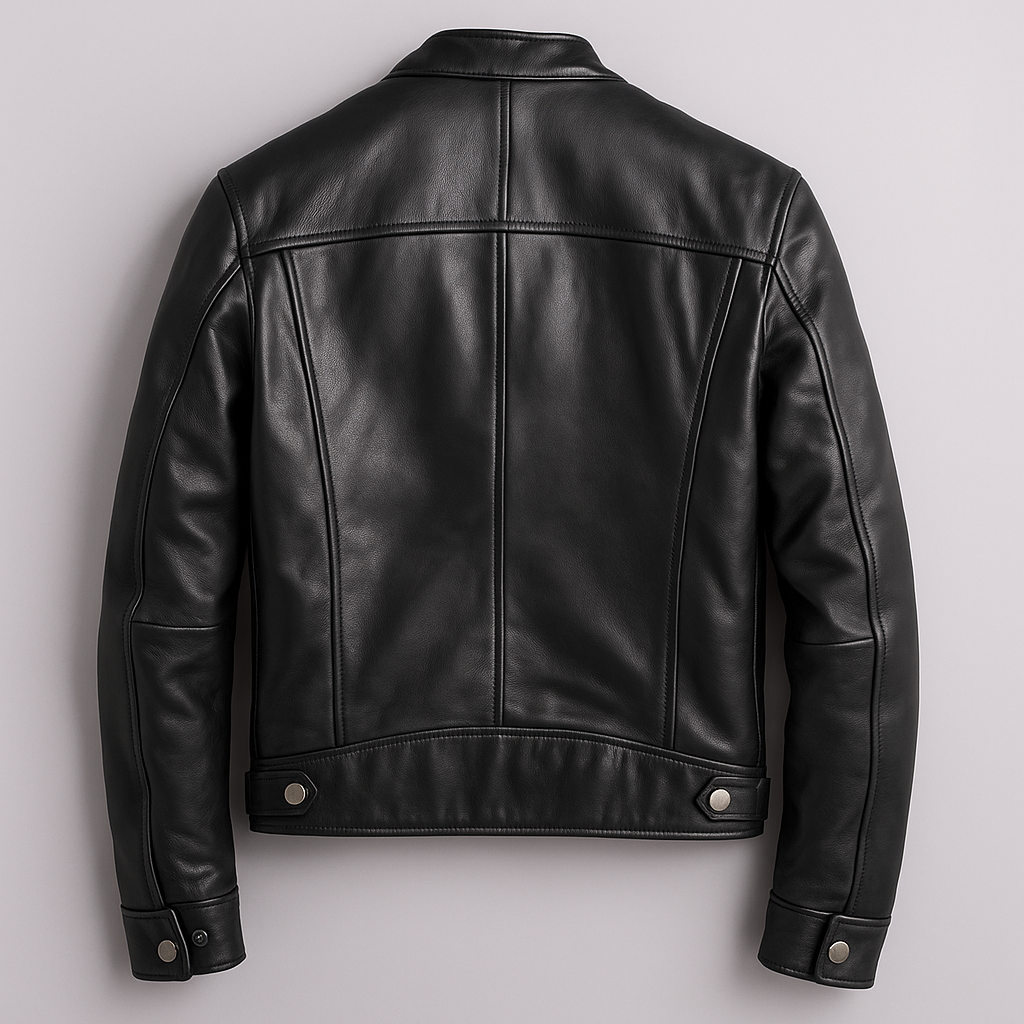 PIERRE | Veste café racer en cuir — col officier et poches zippées