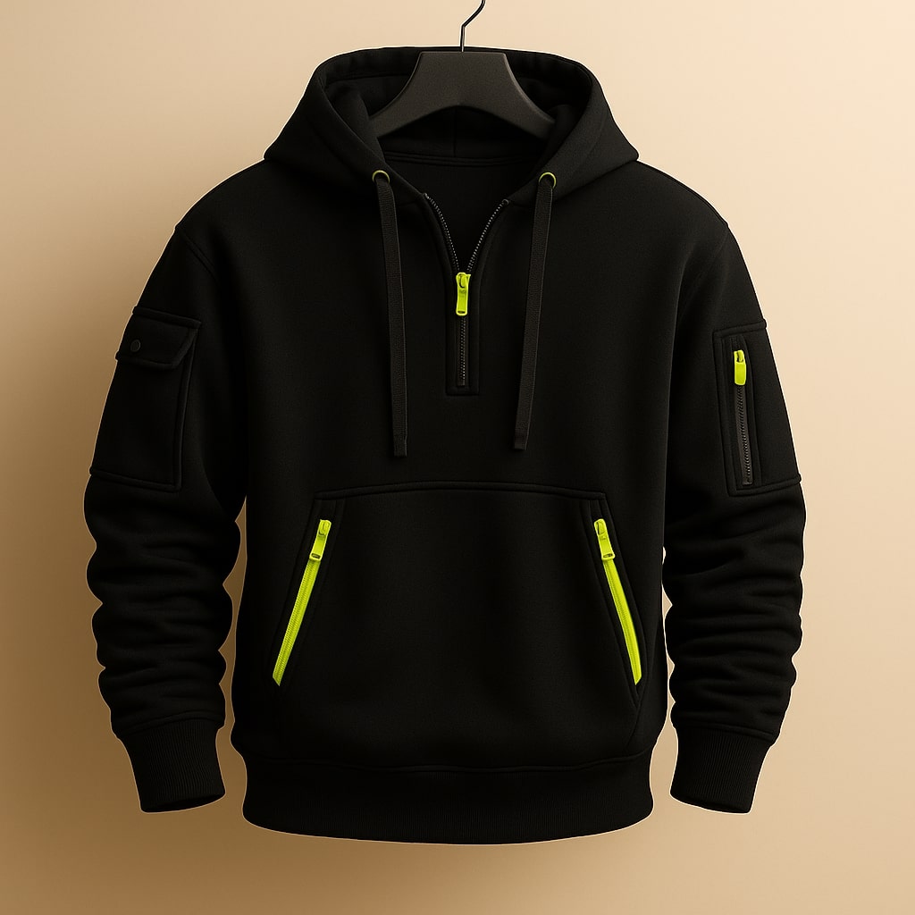 SWEAT À CAPUCHE EN MOLLETON À DEMI-ZIP POUR HOMME