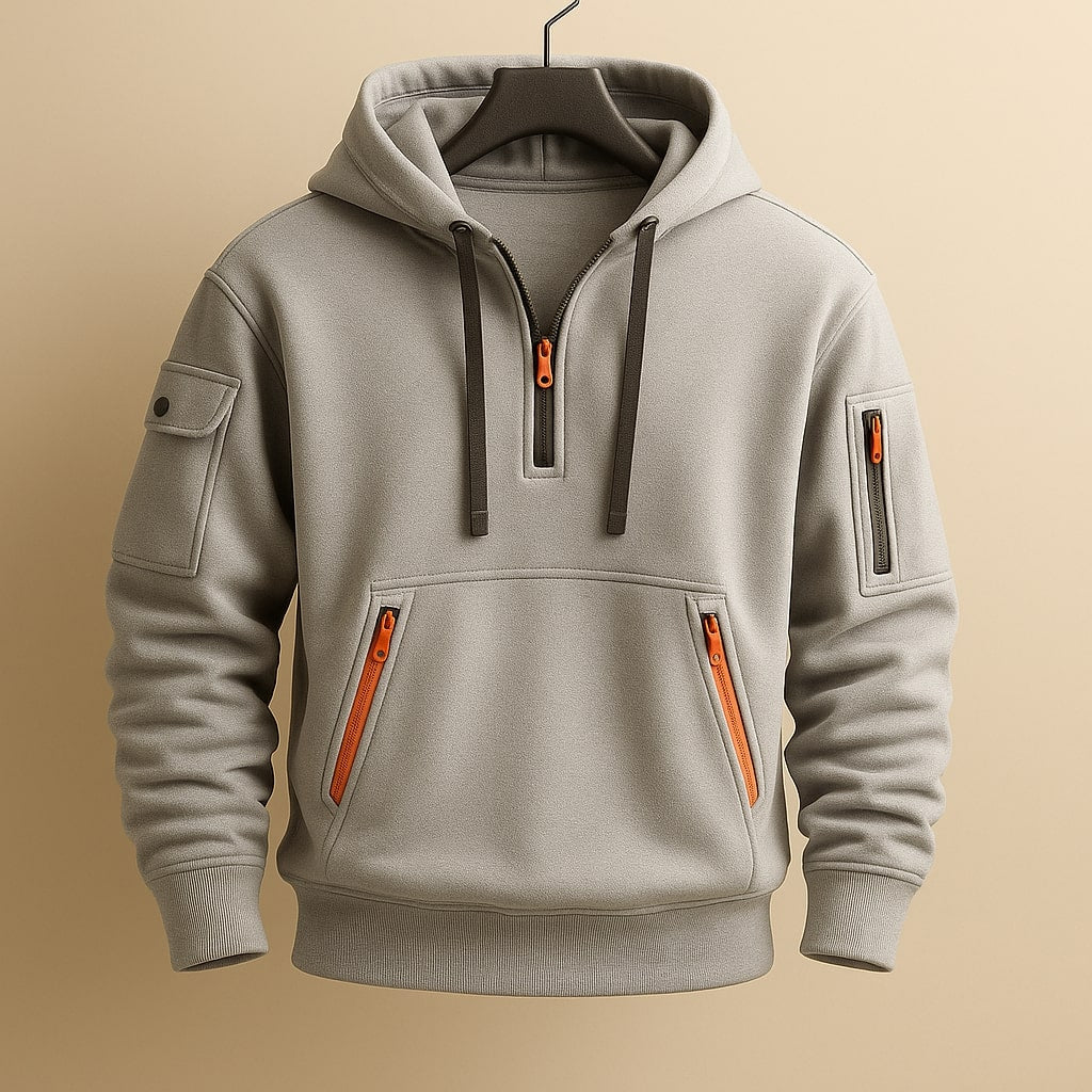 SWEAT À CAPUCHE EN MOLLETON À DEMI-ZIP POUR HOMME