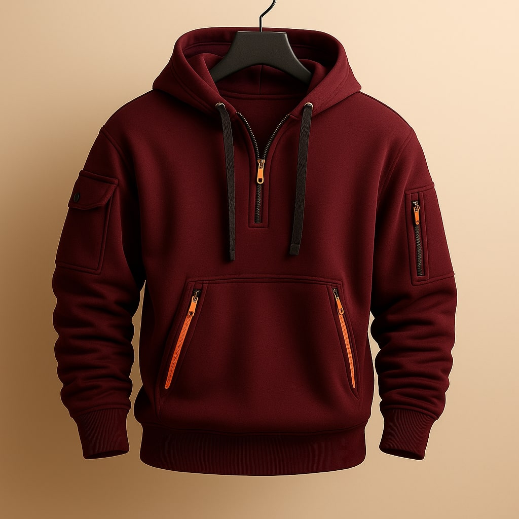 SWEAT À CAPUCHE EN MOLLETON À DEMI-ZIP POUR HOMME