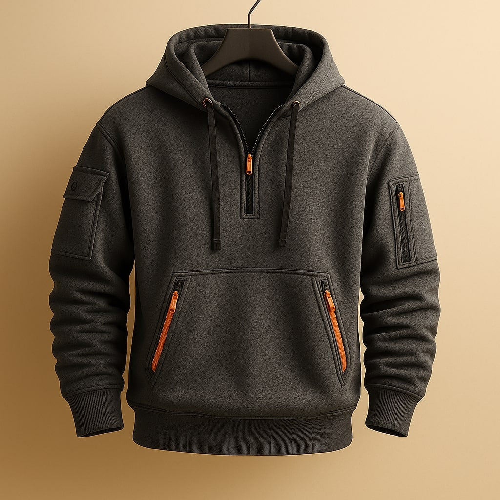 SWEAT À CAPUCHE EN MOLLETON À DEMI-ZIP POUR HOMME