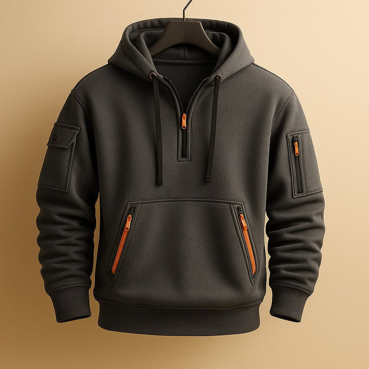 SWEAT À CAPUCHE EN MOLLETON À DEMI-ZIP POUR HOMME