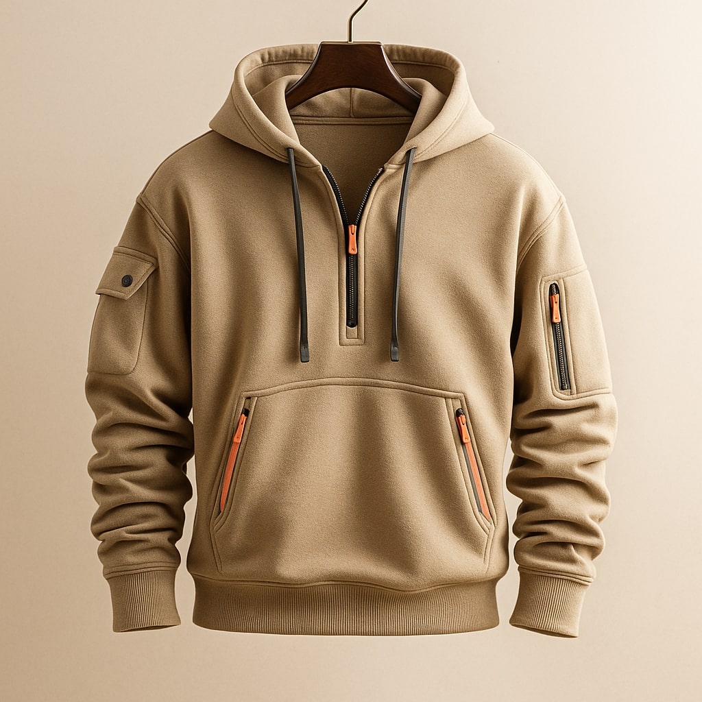 SWEAT À CAPUCHE EN MOLLETON À DEMI-ZIP POUR HOMME