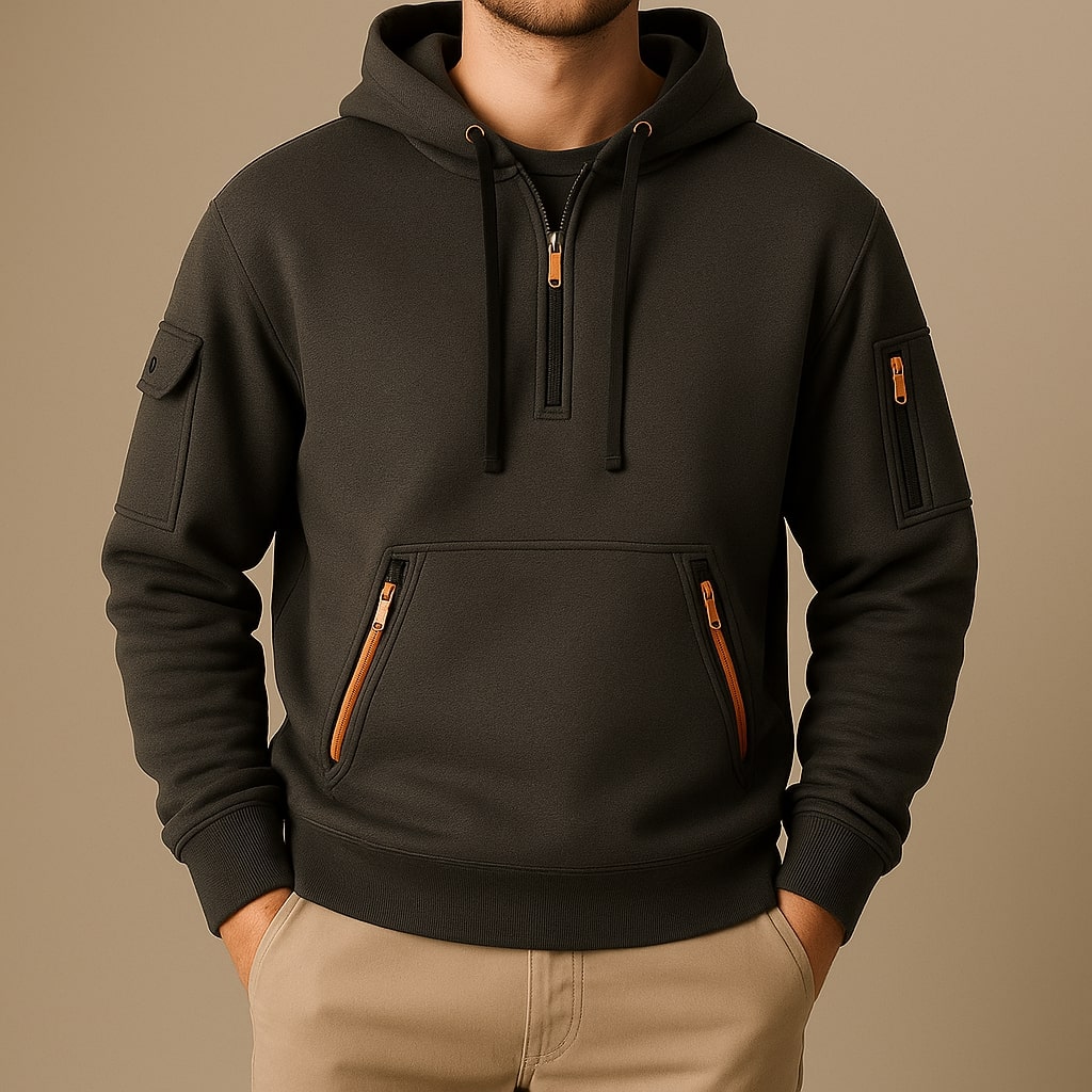 SWEAT À CAPUCHE EN MOLLETON À DEMI-ZIP POUR HOMME