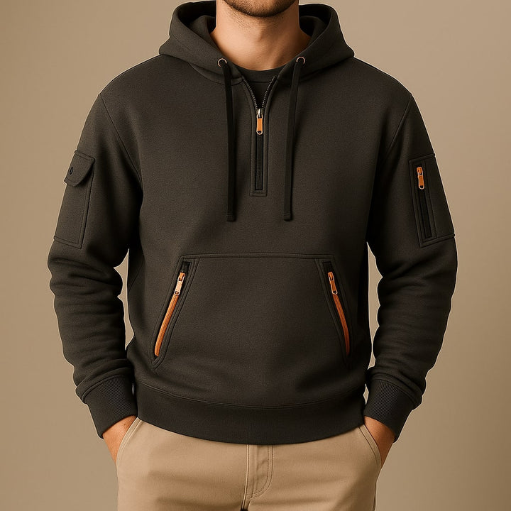 SWEAT À CAPUCHE EN MOLLETON À DEMI-ZIP POUR HOMME