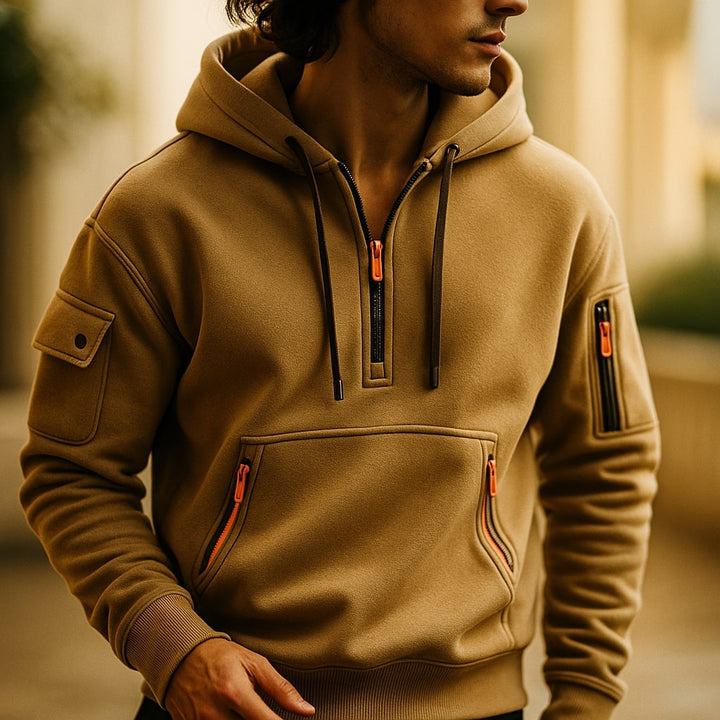 SWEAT À CAPUCHE EN MOLLETON À DEMI-ZIP POUR HOMME
