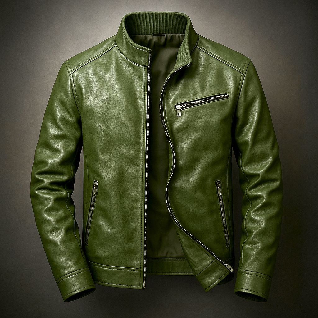 VINCENT | Blouson zippé en cuir — col officier, finition mate
