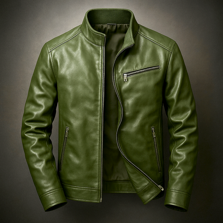 VINCENT | Blouson zippé en cuir — col officier, finition mate