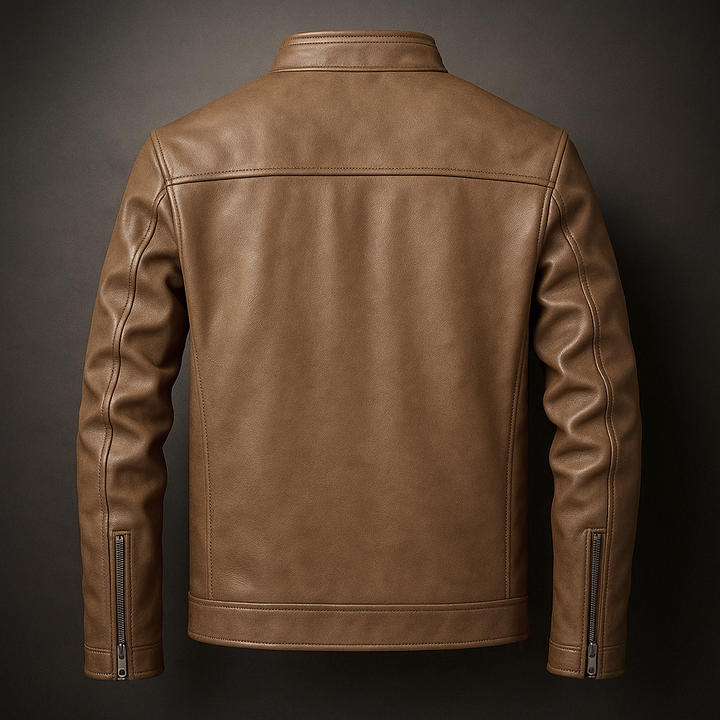 VINCENT | Blouson zippé en cuir — col officier, finition mate