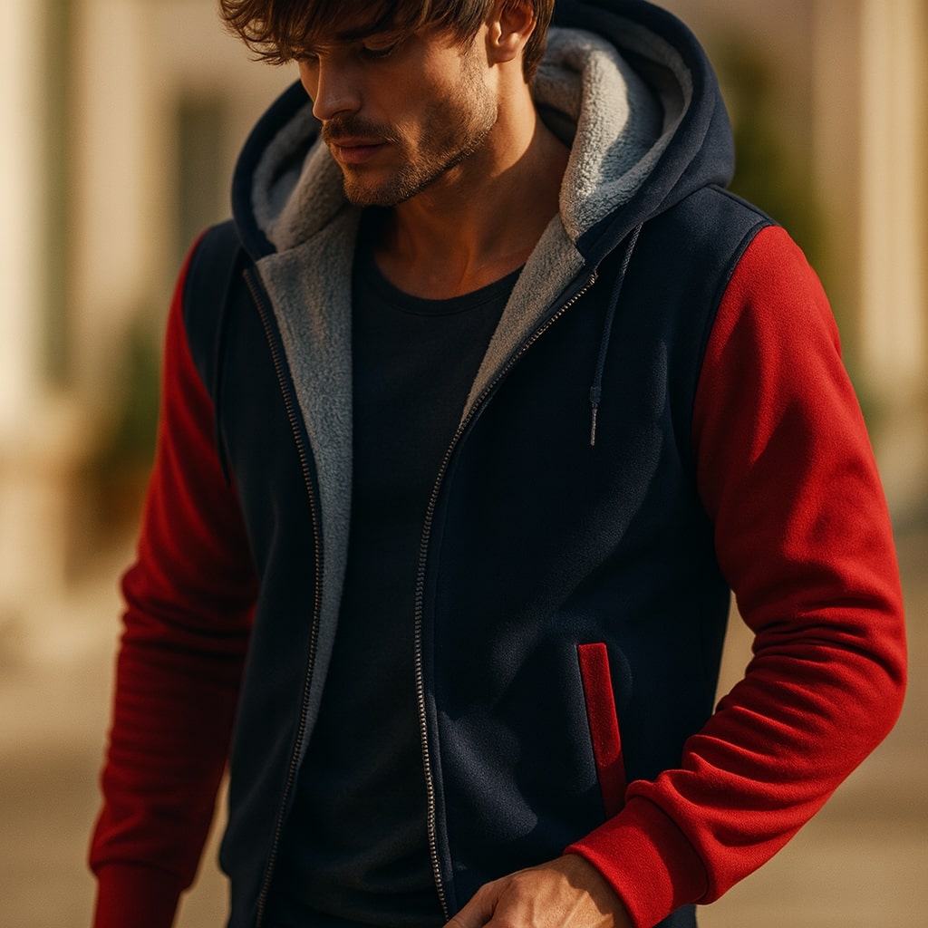 VESTE DOUBLÉE À CAPUCHE POUR LES HOMMES