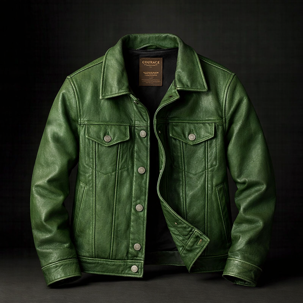 FRANÇOIS | Veste trucker en cuir — double poche poitrine