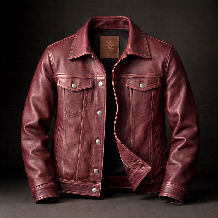 FRANÇOIS | Veste trucker en cuir — double poche poitrine