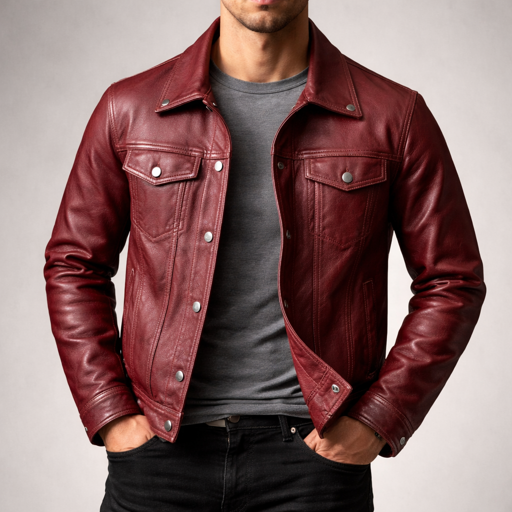 FRANÇOIS | Veste trucker en cuir — double poche poitrine