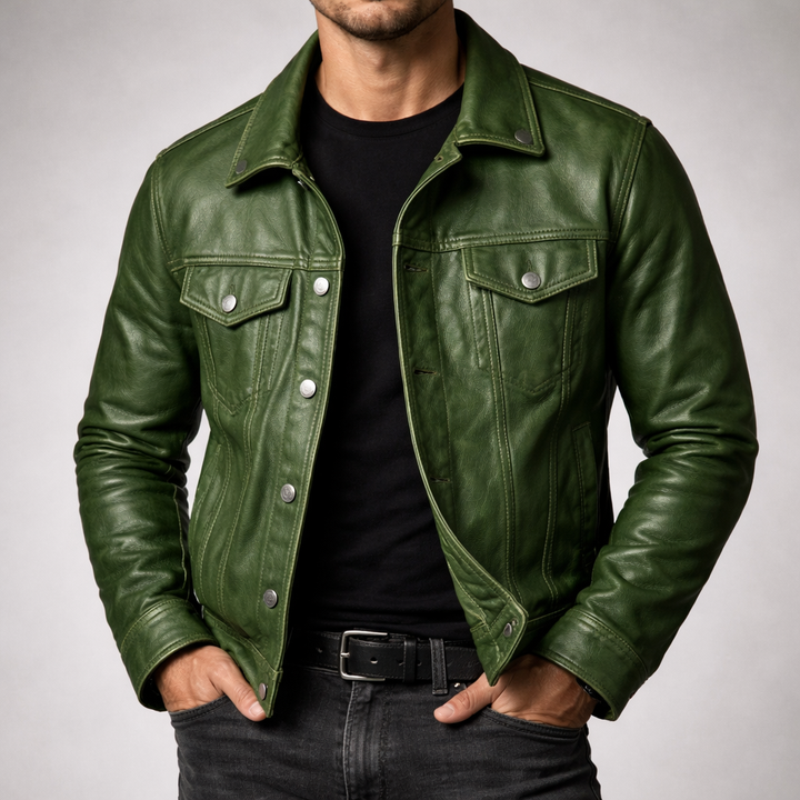 FRANÇOIS | Veste trucker en cuir — double poche poitrine