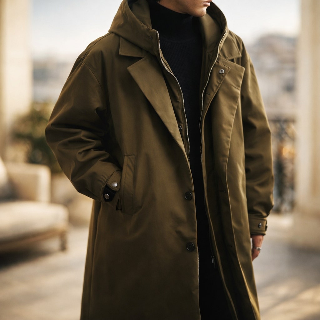 MANTEAU LONGUE SUPERPOSÉ POUR HOMMES