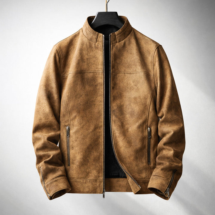 CLAUDE | Blouson en daim — col montant, finition vieillie