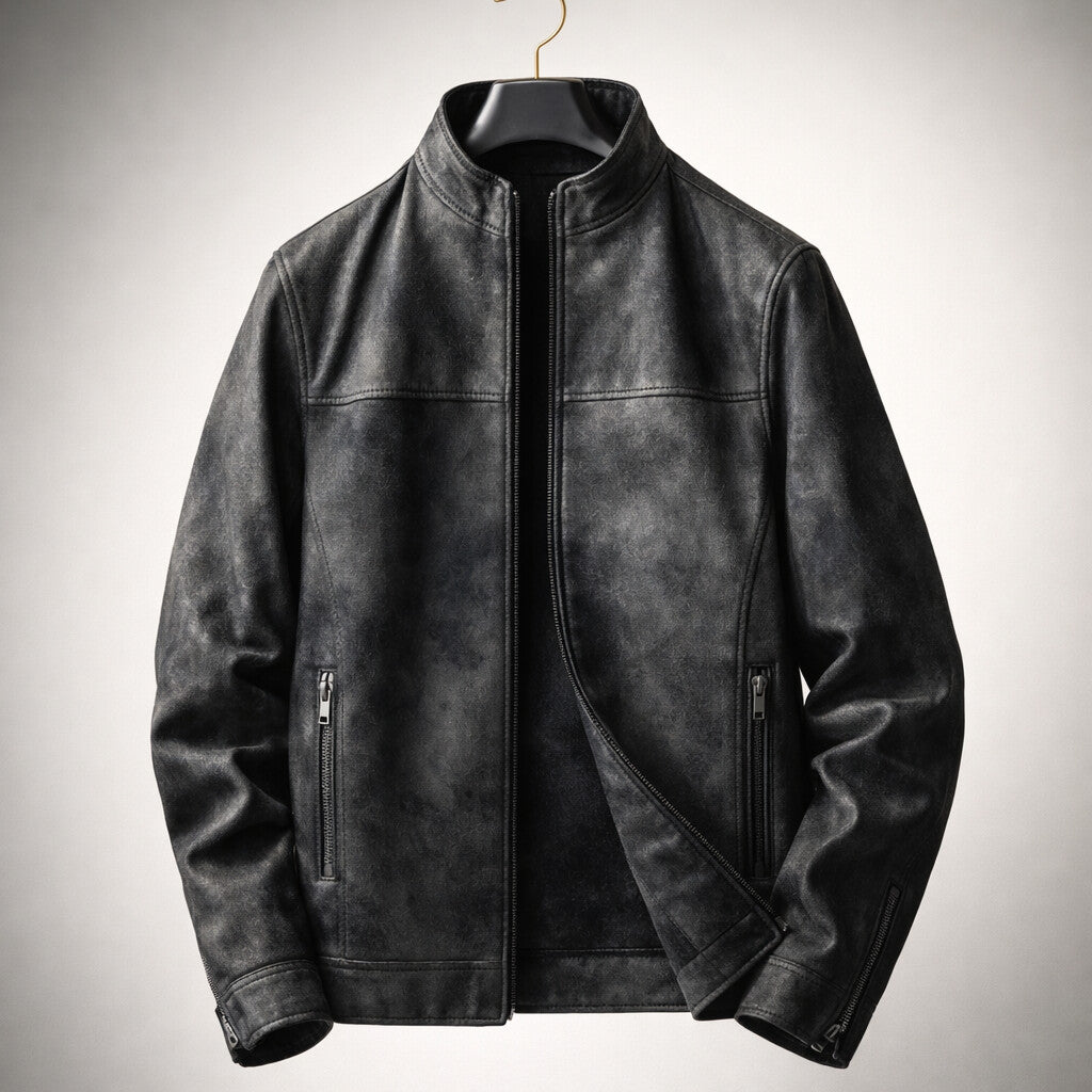 CLAUDE | Blouson en daim — col montant, finition vieillie