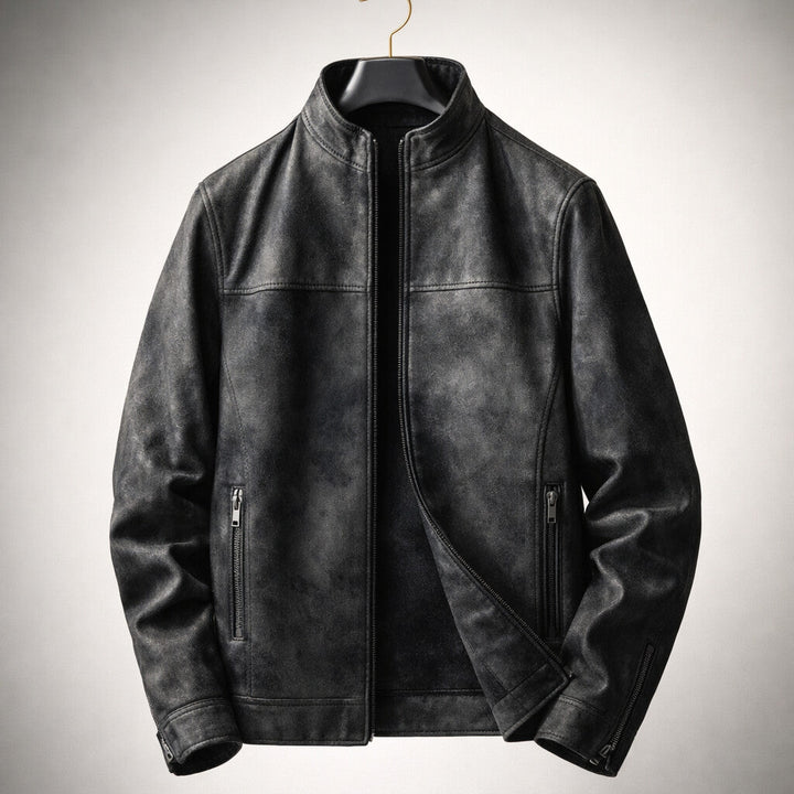 CLAUDE | Blouson en daim — col montant, finition vieillie