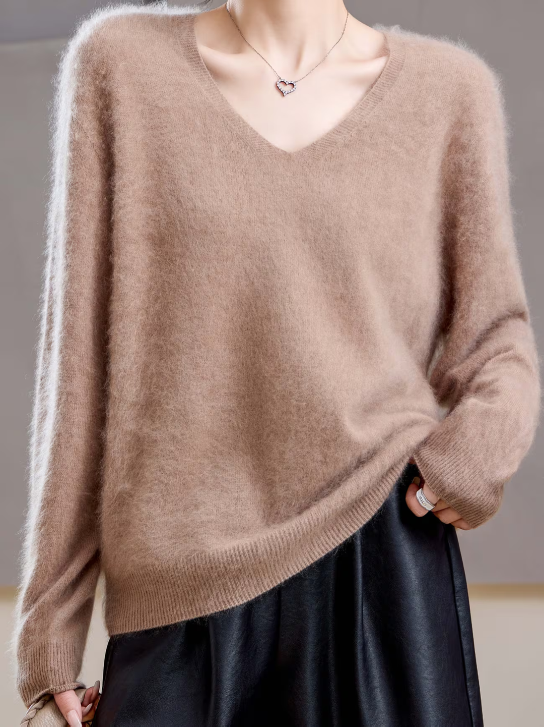 Élise | Pull cachemire brossé col V