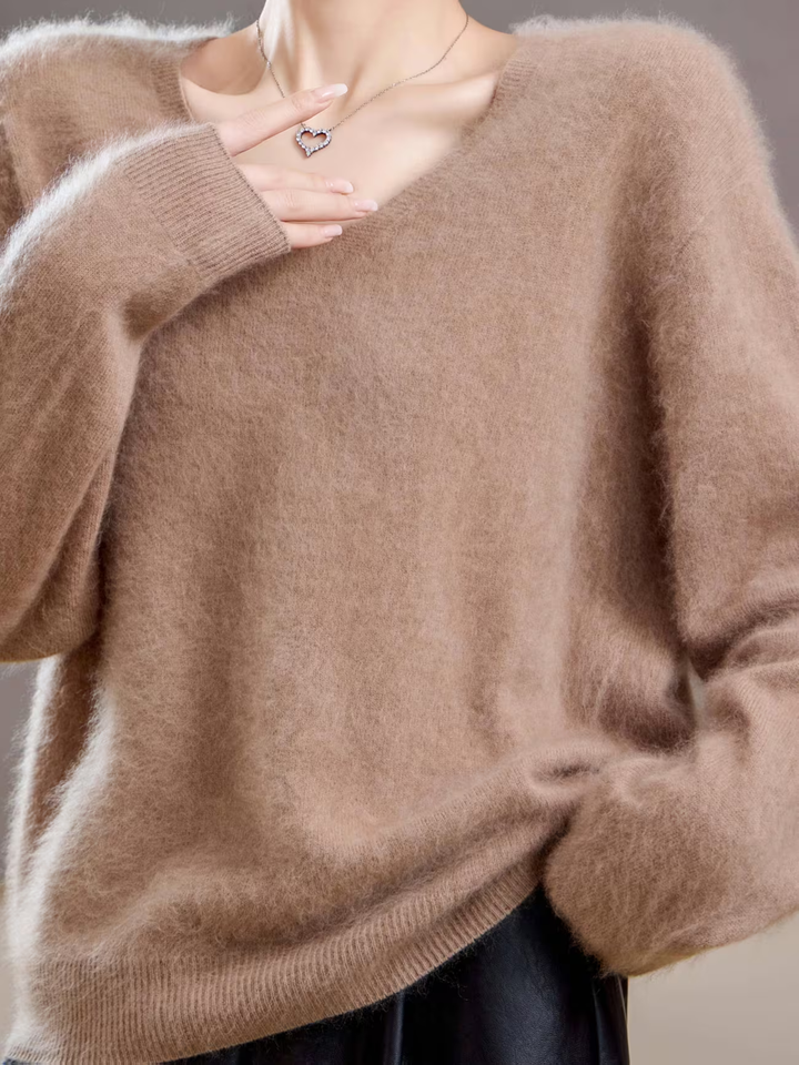 Élise | Pull cachemire brossé col V