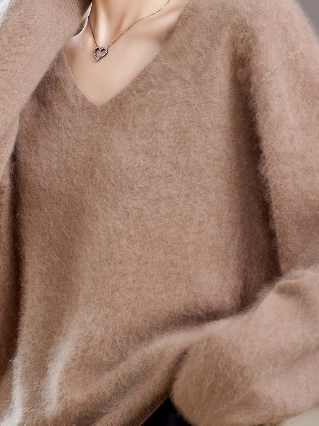 Élise | Pull cachemire brossé col V